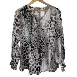 Lisa Rinna Collection Long Sleeve Black Gray Animal Print Blouse Women’s size L